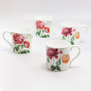 2 ASST Peony Garden Bone China Coffee Mugs, Set of 4