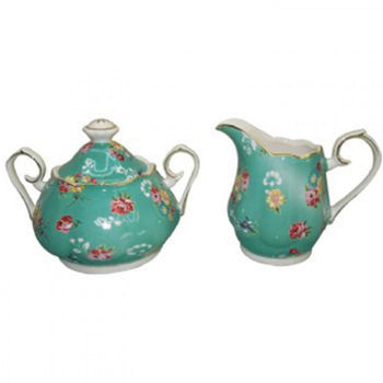 Shabby Rose Turq Sugar and Creamer