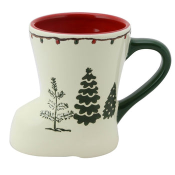 4 asst Organic Christmas Texture Boot Beer Mugs, Set of 4