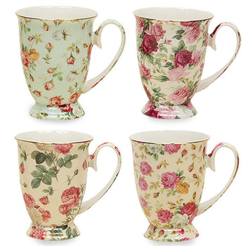 4 Assorted Rose Chintz 10 oz Footed Mug, S/4
