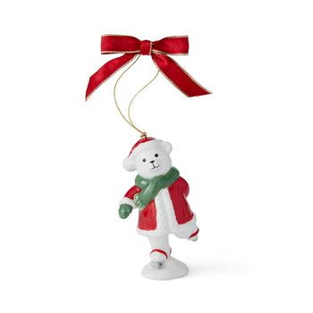 Spode Christmas Tree Skating Teddy Bear Ornament