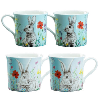Blue Bunny Bone China Mugs, Set of 4