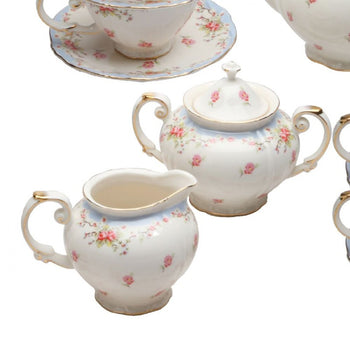 Blue Vintage Rose Sugar and Creamer Set