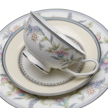Bone China Lotus Garden Cup Saucer, Set of 4