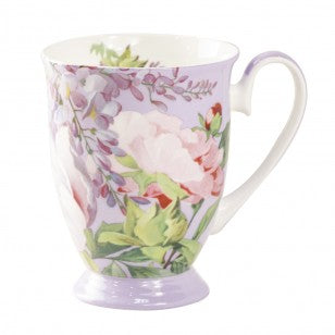 Bone China Peony Bloom Purple Footed Mug, Set of 4