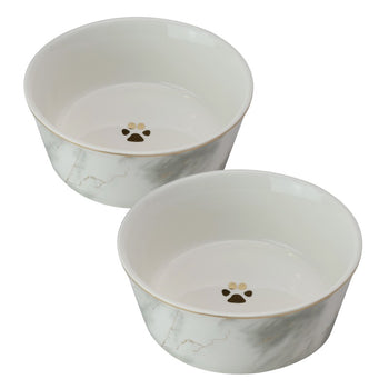 Fido's Diner Marble Gold Cat/dog 6in Bowl-Set of 2