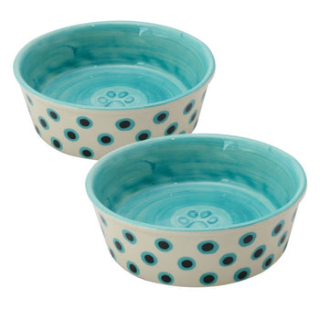 Fido's Diner Organic Blue Dots Cat/dog 6.25in Bowl-Set of 2