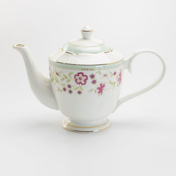 Green Rim Pink Corn Flower Tall Teapot