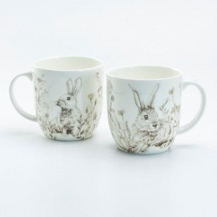 Grey Bunny Bone China Mugs, Set of 4