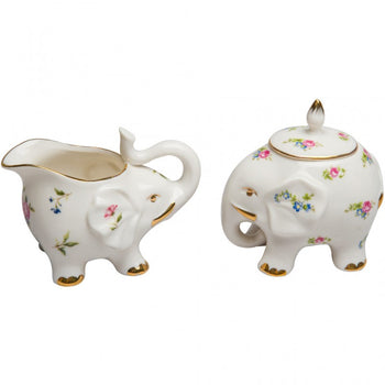 Happy Elephant Spray Floral Sugar and Creamer Set