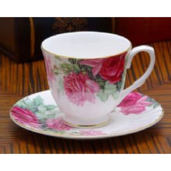 Pink Color English Rose Cup/Saucer, Set of 4