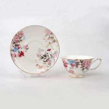 Pink Blue Garden Teacup Saucer, Set of 4