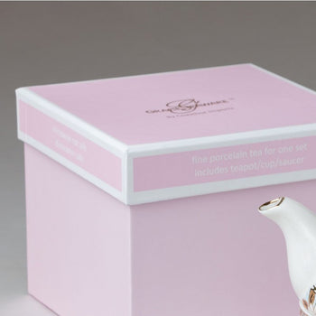 Pink/Gold Scroll 4 Piece Tea for One gift boxed