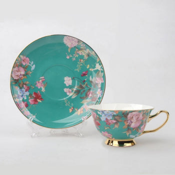 Pink Hydrangea Green Teacup Saucer, Set of 4