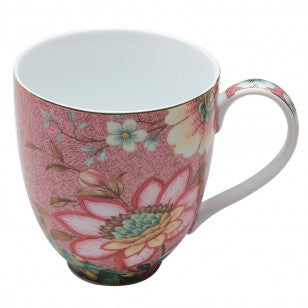 Pink Lotus Peacock Garden Mugs, Set of 4