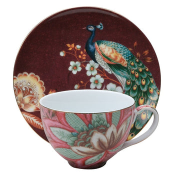 Pink Peacock Lotus Garden Latte Cup Saucer, Set of 4