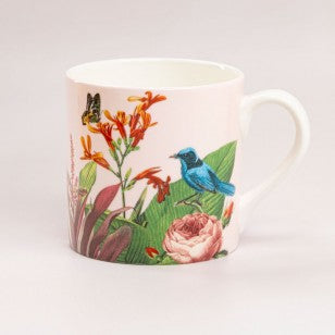 Pink Tropical Bone China Coffee Mugs, Set of 4