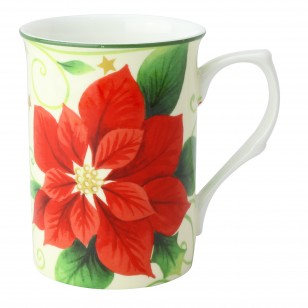 Poinsettia Green Rim Large Can Mugs, Set of 4