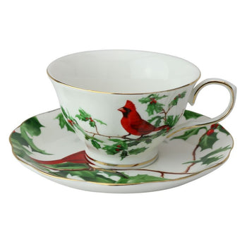 Red Cardinal Tea Cup Saucer. Set of 4