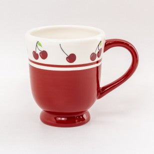 Red Cherry Footed Mug, 4 Piece Set