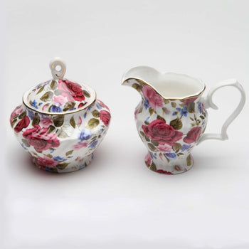 Red Rose Chintz Sugar Creamer Set