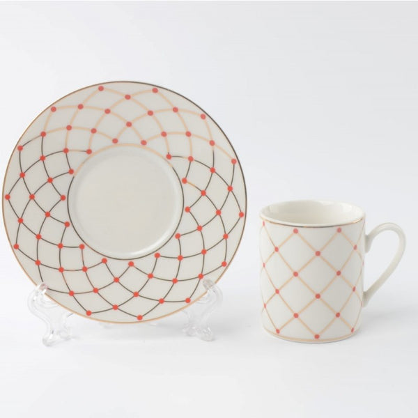 Red Trellis Demi Cups and Saucers, S/4 Gift Boxed