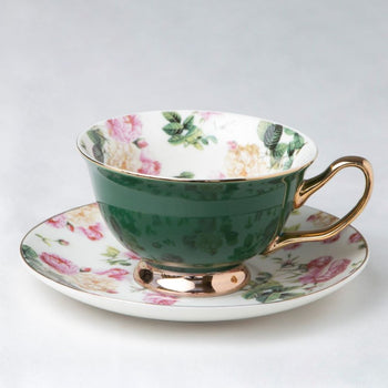 Rose Chintz with Green Tea Cup Saucer, Set of 4