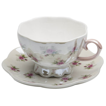 Satin Shelley Rose Bud Pink Cup and Saucers, Set of 4