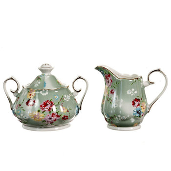Shabby Rose Green Sugar and Creamer