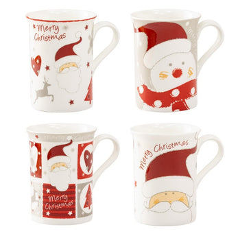 Snowmans and Santas 4 Assorted Bone China Mugs, Set of 4