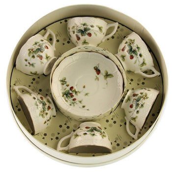 Strawberry Field Cup/Saucer Set of 6, Round Gift Boxed