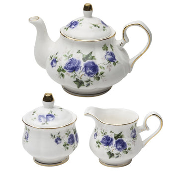 Blue Scatter Rose 3 Piece Tea Set, Gift Boxed