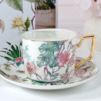 Tropical Coffee Cups and Saucers, S/4