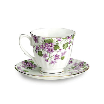 Violet Cups and Saucers Set, Set of 4
