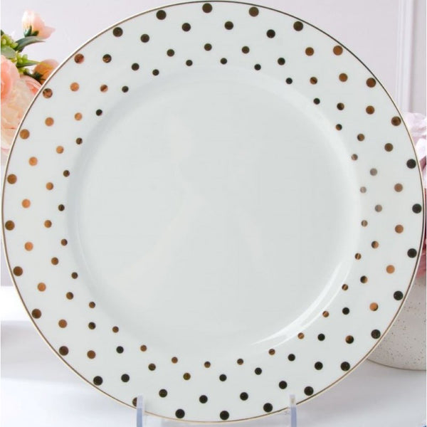 White Gold Polka Dots Dinner Plates, Set of