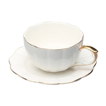 White Gold Scallop Cups and Saucers, Set of 4