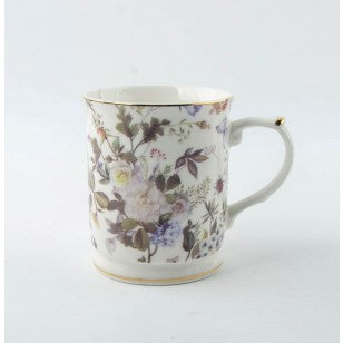 White Peony Mist Scallop Mug, Set of 4