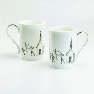 Wonderland Black Ski Bone China Mugs, Set of 4