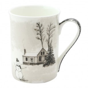 Wonderland Black Snowman Bone China Mugs, Set of 4