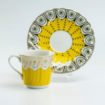 Yellow Gold Swag Tea Cup Saucer. Set of 2