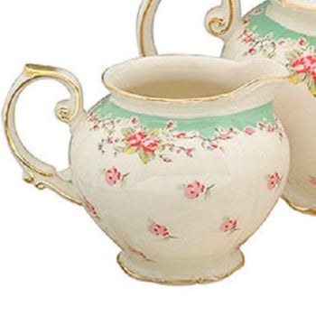 Green Vintage Rose Sugar and Creamer Set