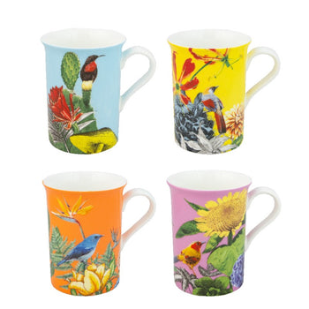4 Associate Tropical Garden Mugs, Set of 4