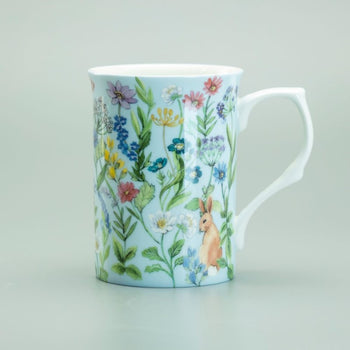 Blue and White Forest Bunny Bone China Can Mugs, Set of 4