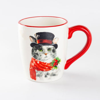 Christmas Cat Ceramic Mug, Set of 4