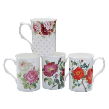 4 ASST Garden Rose Bone China Can Mugs, Set of 4
