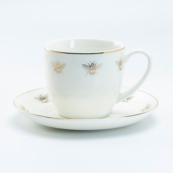 White Golden Bee 2 Set Tea/Coffee Cups and Saucers