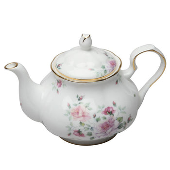 Gold Trim Rose Bud White Porcelain Tea Pot