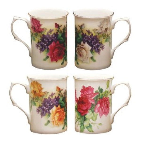 4 Color English Rose Mugs, Set of 4