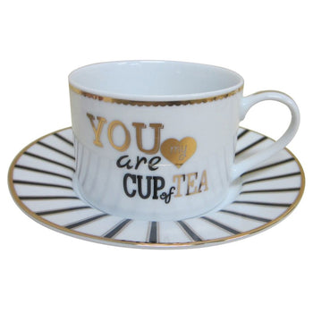 Metallic Stripe Cups and Saucers, Set of 4