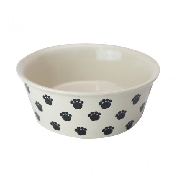 Fido's Diner Dog Bowl - Stoneware Black Paws. Set of 2 - Medium